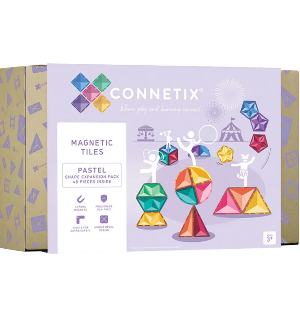 Connetix Magnetsæt - 48 Dele - Pastel Shape Expansion Pack