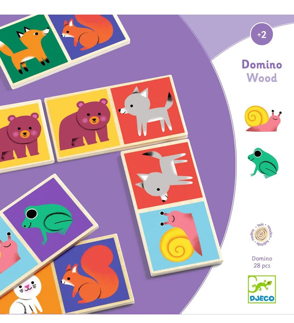 Djeco Domino - Træ - 28 Brikker - Dyr