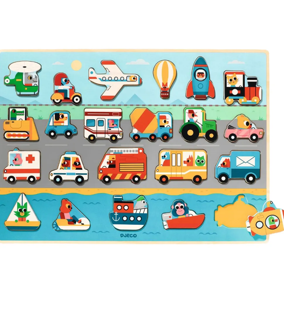 Djeco Puslespil - 22 Brikker - Puzzlo Vroom