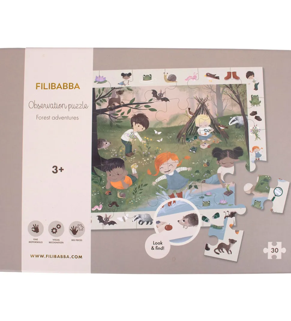 Filibabba Observationspuslespil - 30 Brikker - På Eventyr I Skov