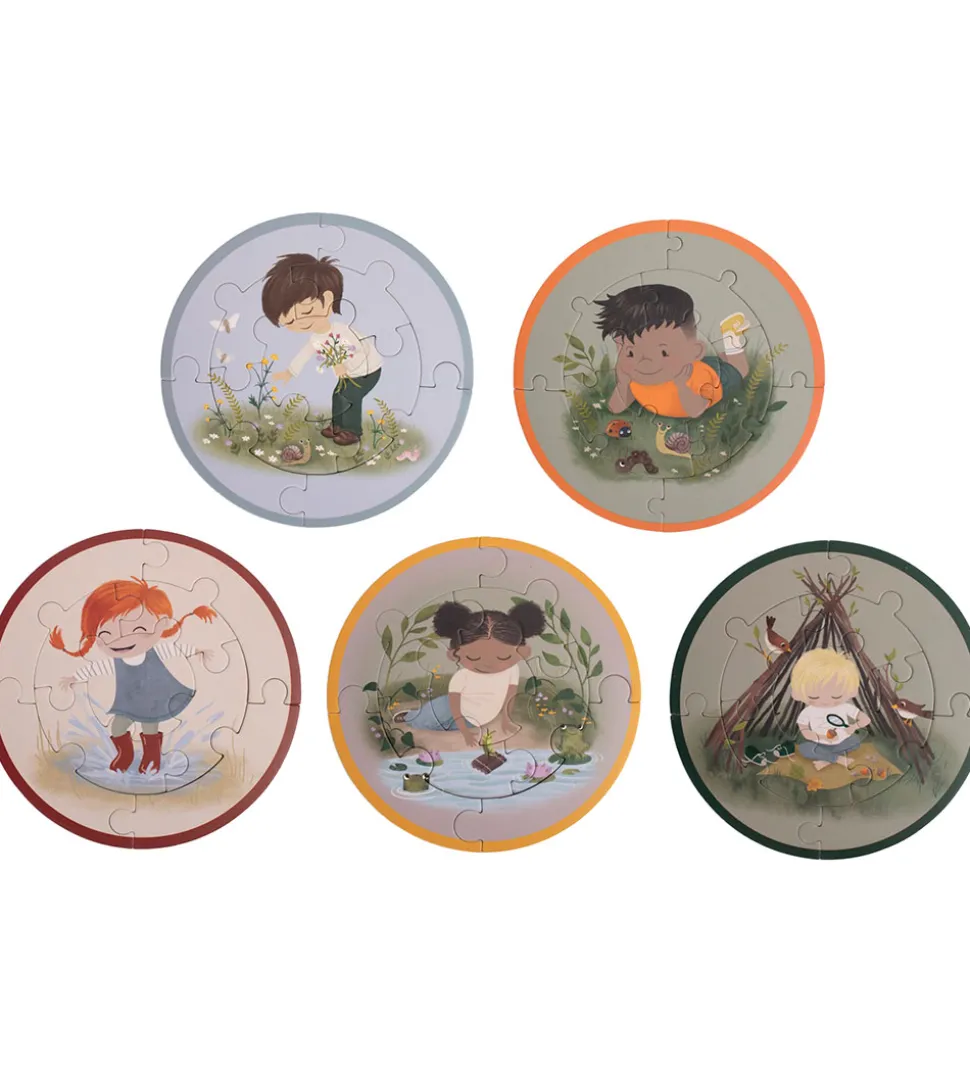 Filibabba Puslespil-sæt - Runde - 5x9 Brikker - Små Eventyrere