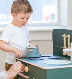 Flexa Play Køkkensæt - Gryde og Pande - Greenish/Naturalwood