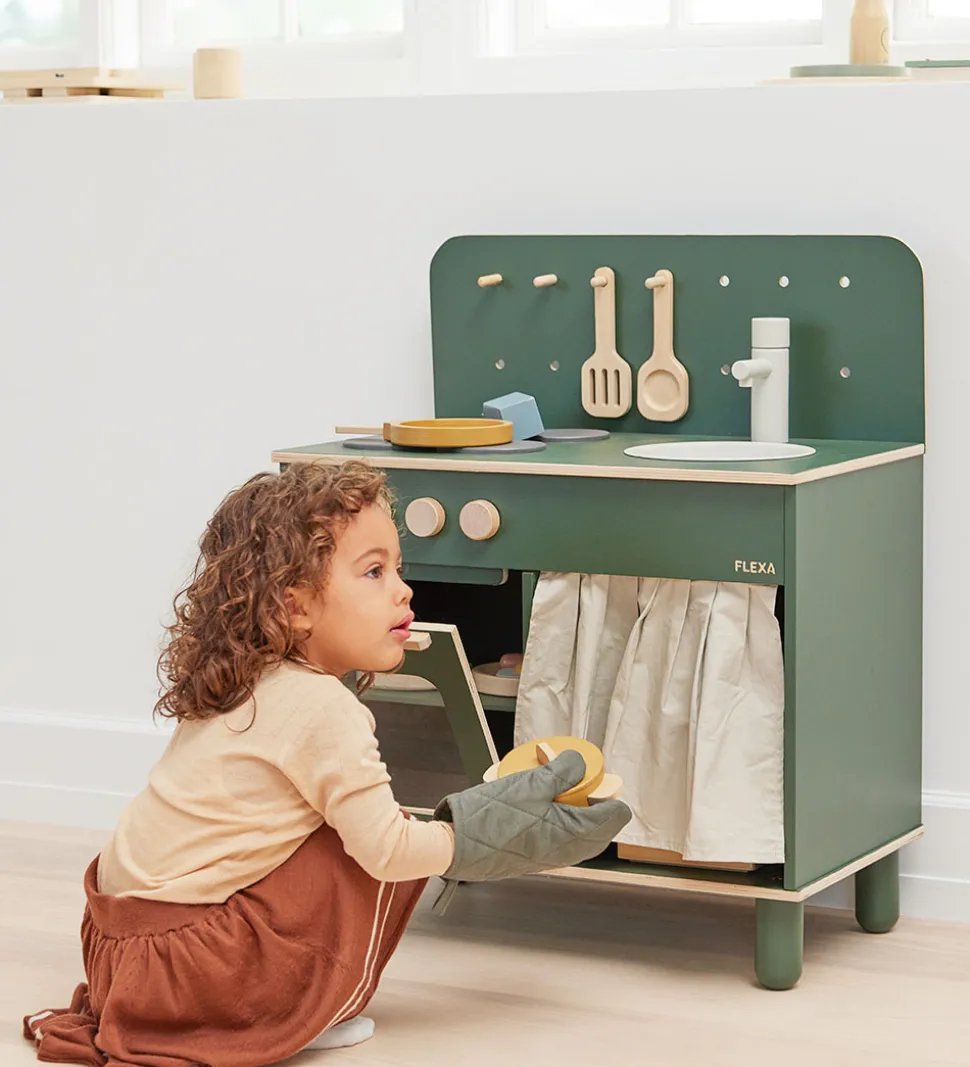 Flexa Play Køkkensæt - Gryde og Pande - Mustard/Naturalwood