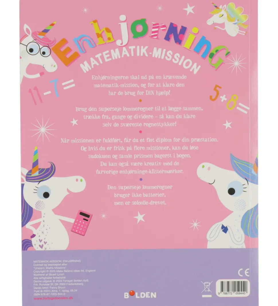 Forlaget Bolden Aktivitetsbog - Enhjørning Matematik-mission - D