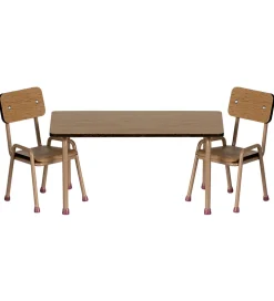 Maileg Miniature Bord Og Stole - Mus - Mørk Pudder