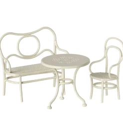 Maileg Miniature Cafesæt - Bord med Stol og Bænk - Mus - Hvid