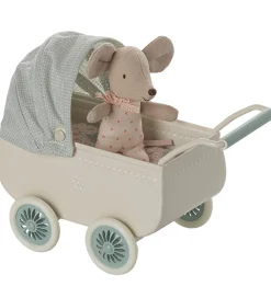 Maileg Miniature Dukkevogn m. Baby Mus - Mus - Mint