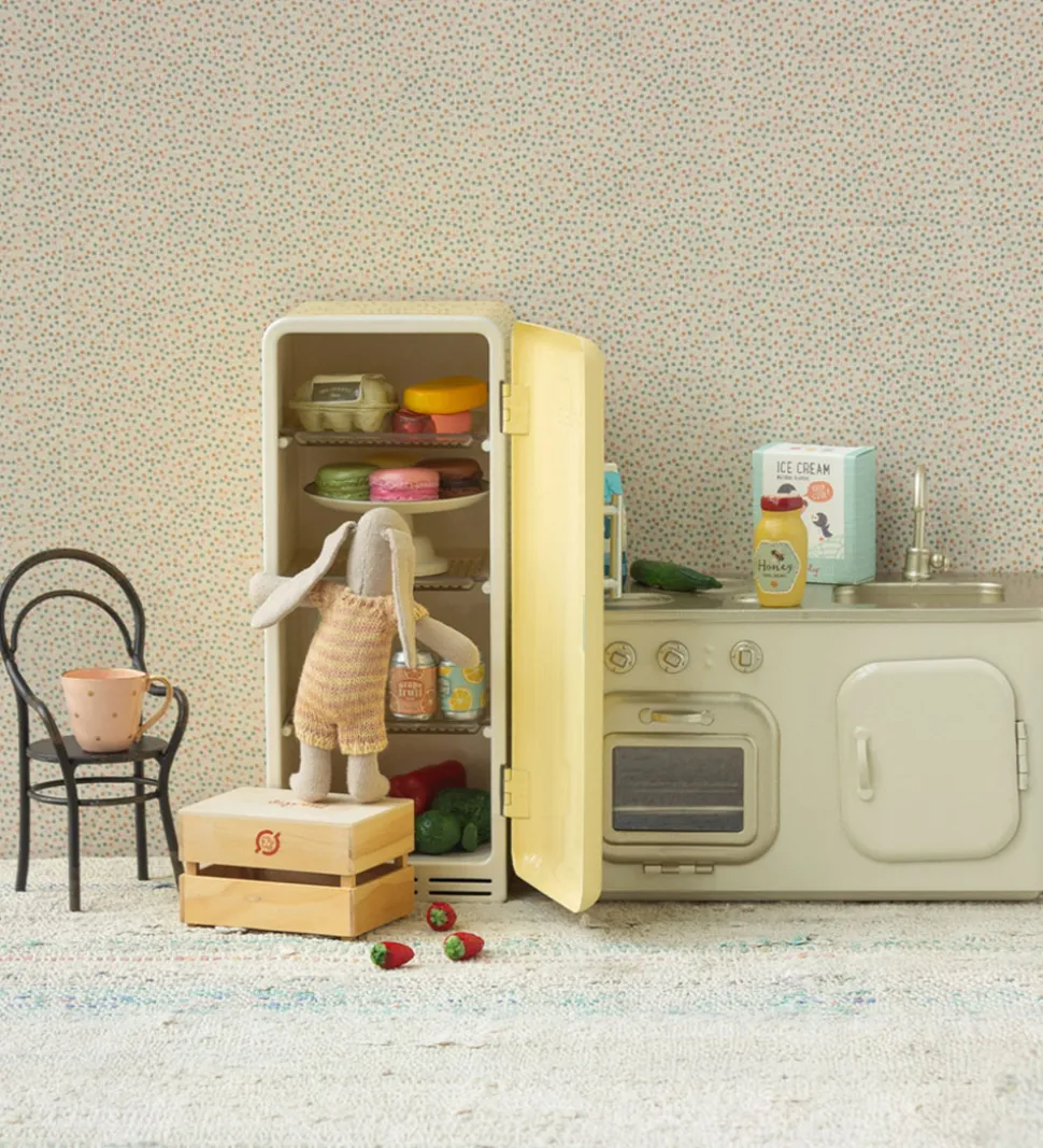 Maileg Miniature Køleskab - Kanin - Metal - Gul