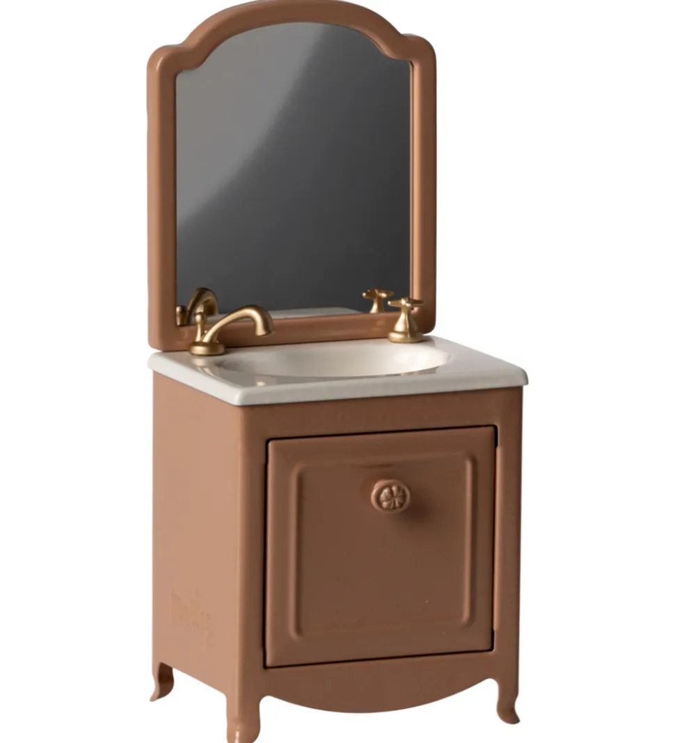 Maileg Miniature Kommode m. Vask & Spejl - Mus - Dark Powder