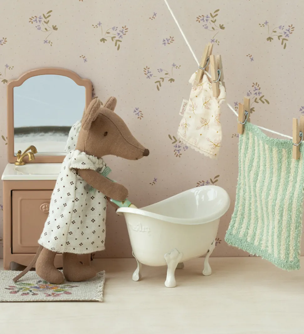 Maileg Miniature Kommode m. Vask & Spejl - Mus - Dark Powder