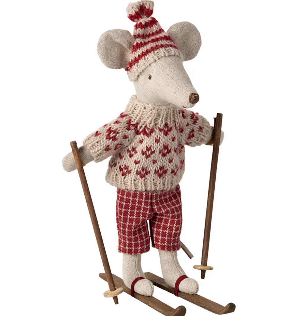 Maileg Vinter-mus m. Ski - Mor - Rød
