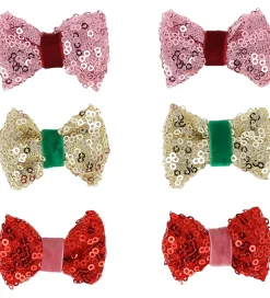 Meri Meri Hårsløjfer - 6-pak - 5,5 cm - Rød/Rosa/Guld m. Paillet