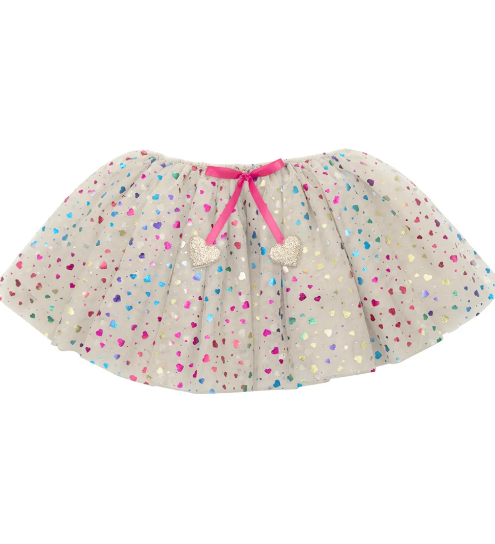 Mimi & Lula Tylskørt - Beige Rainbow Hearts