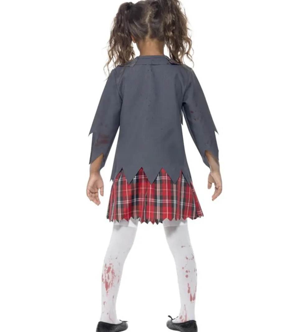 Smiffys Udklædning - Zombie School Girl - Grå/Hvid/Rød