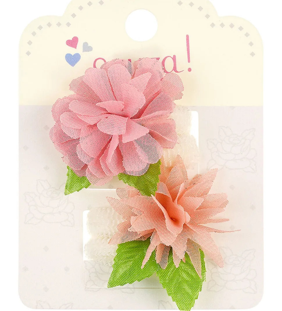 Souza Hårelastikker - 4 Stk. - Hvid/Rosa m. Blomster