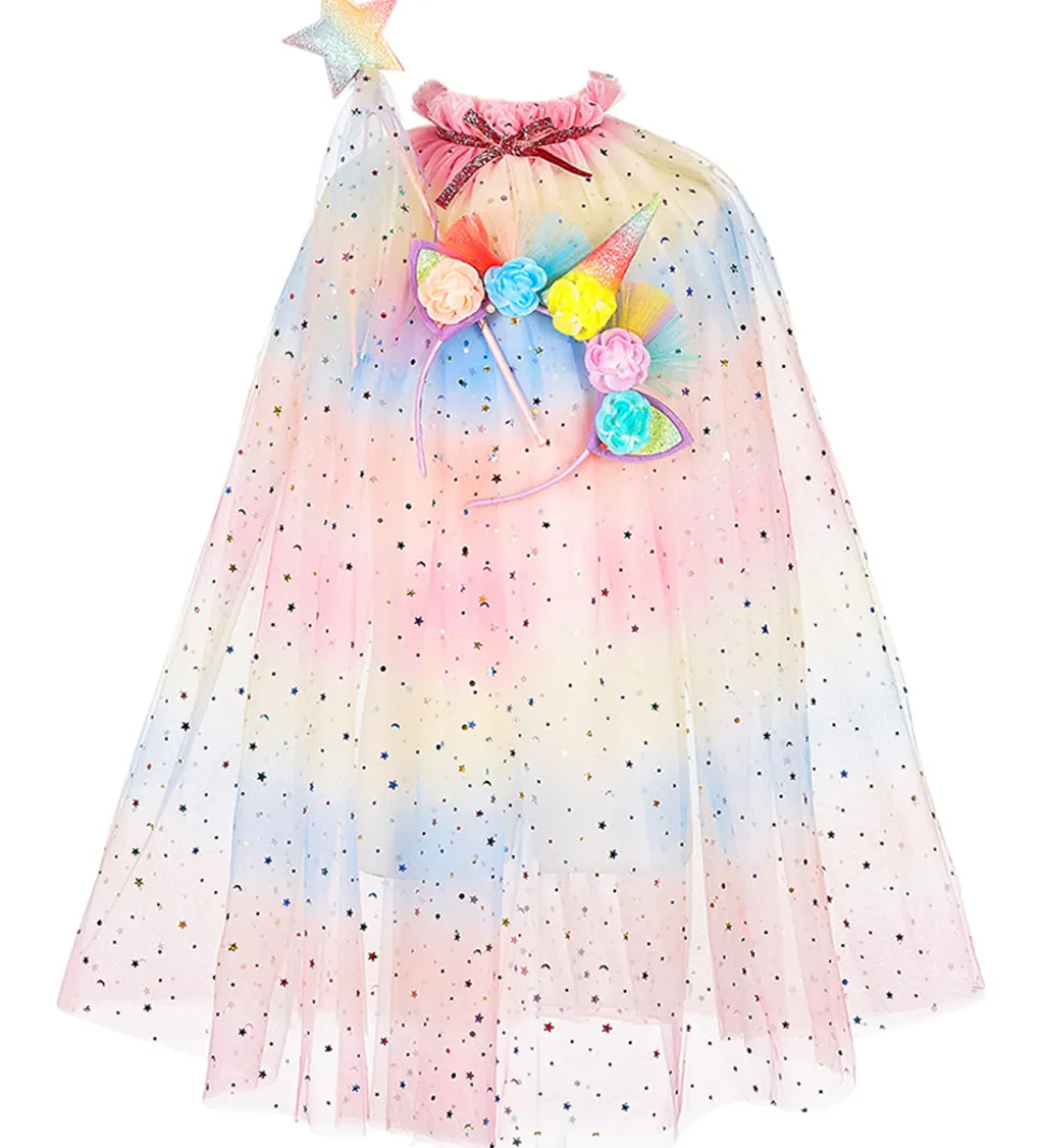 Souza Udklædning - Kappe m. Tryllestav/Horn - Unicorn - Multifar