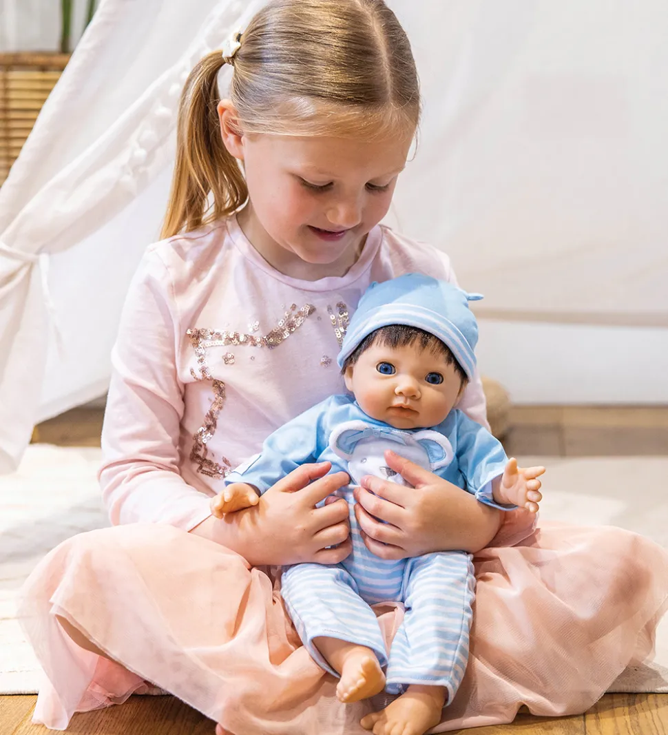 Tiny Treasures Dukke m. Brun Hår - Blue Bear Dukke