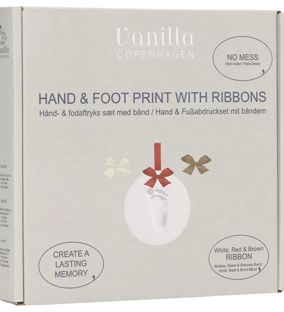 Vanilla Copenhagen Hånd- og Fodaftryksæt m. Bånd - Hvid/Rød/Brun